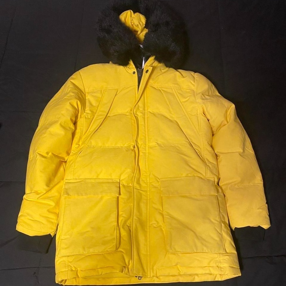 NWT Jordan Craig Bright Yellow Puffer with Black Fur Hood